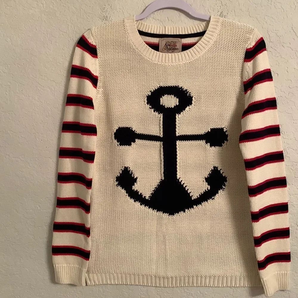 Arabella & Addison Cotton Anchor Striped Sweater Size L